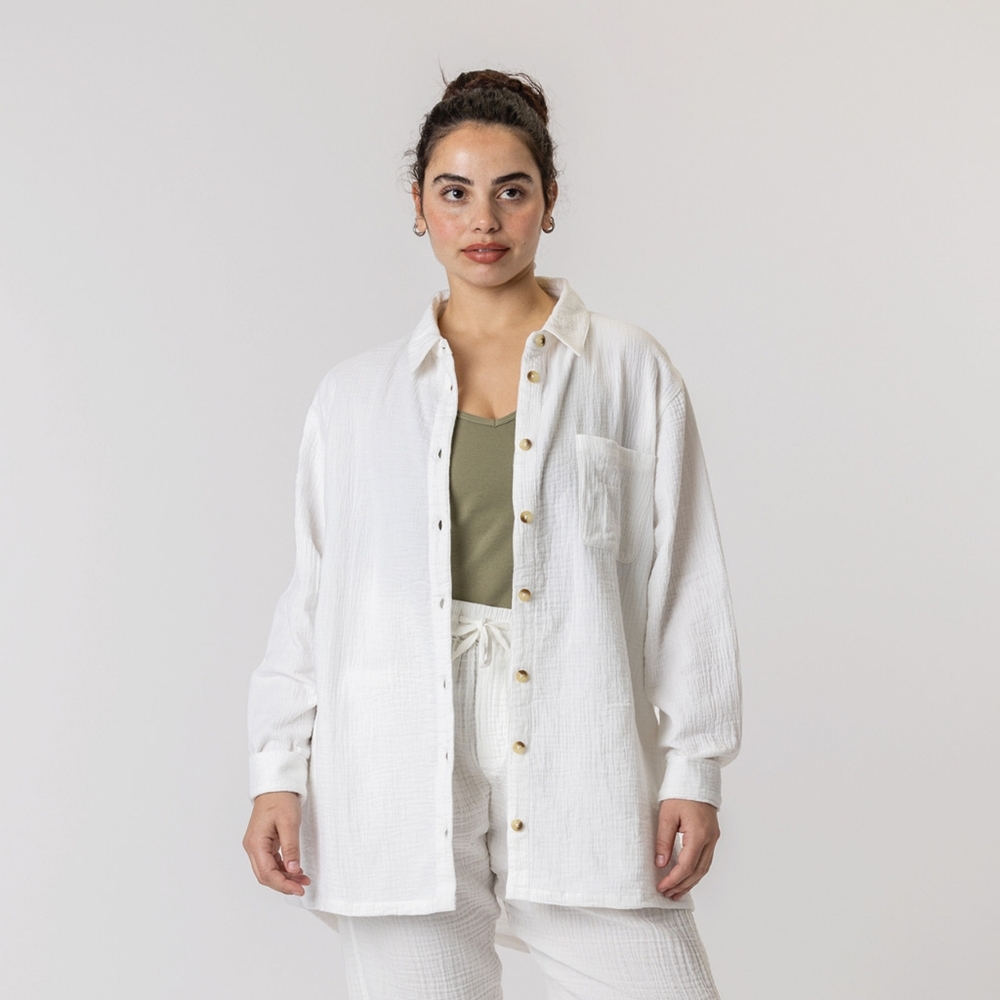 NWT Maggie's Organics Cotton Button Down Shirt Salt White Medium